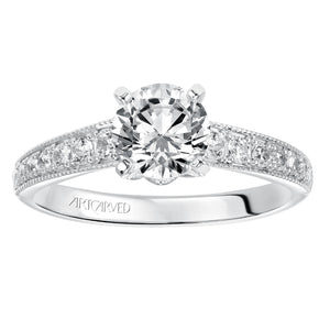 Artcarved Bridal Mounted with CZ Center Vintage Milgrain Diamond Engagement Ring Amelia 14K White Gold