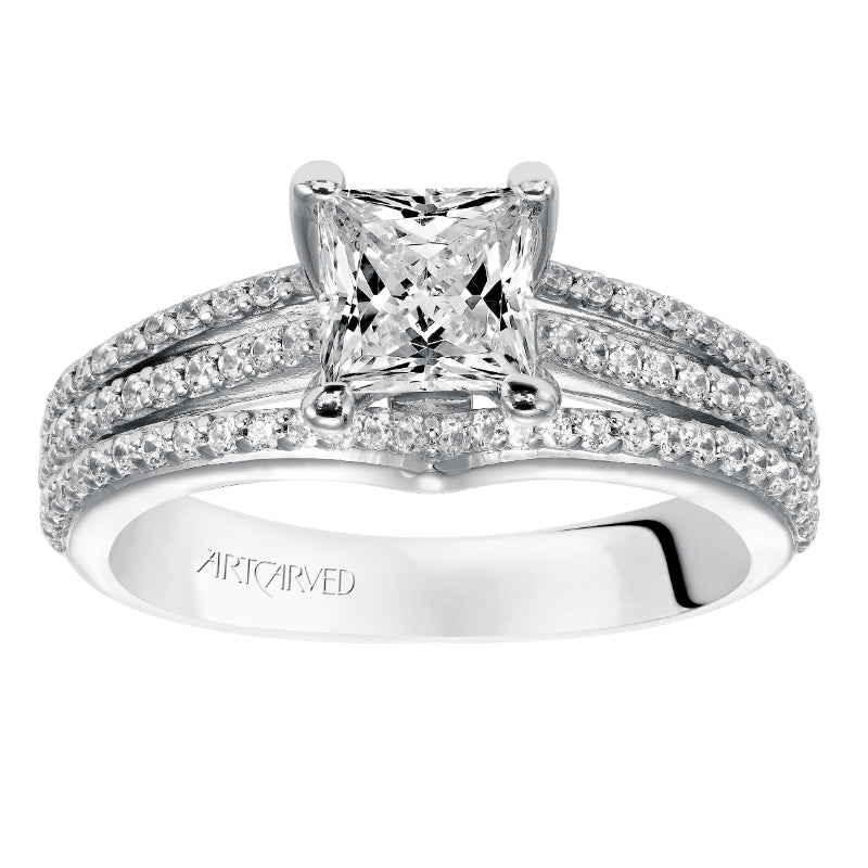Artcarved Bridal Mounted with CZ Center Classic Diamond Engagement Ring Elizabeth 14K White Gold