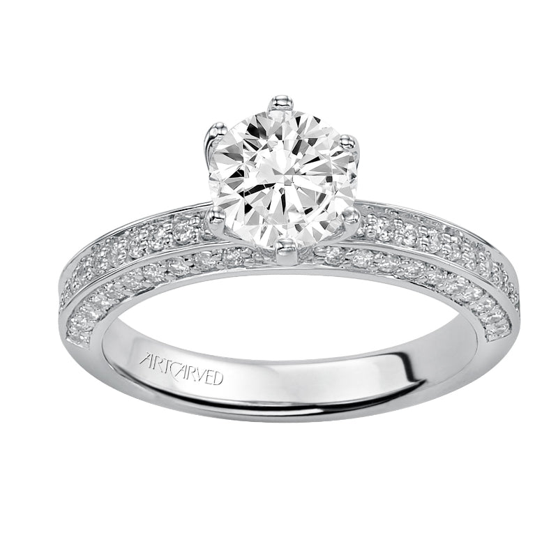 Artcarved Bridal Semi-Mounted with Side Stones Contemporary Engagement Ring Ines 14K White Gold