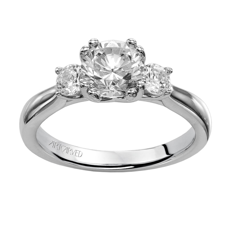 Artcarved Bridal Mounted with CZ Center Classic 3-Stone Engagement Ring Amanda 14K White Gold