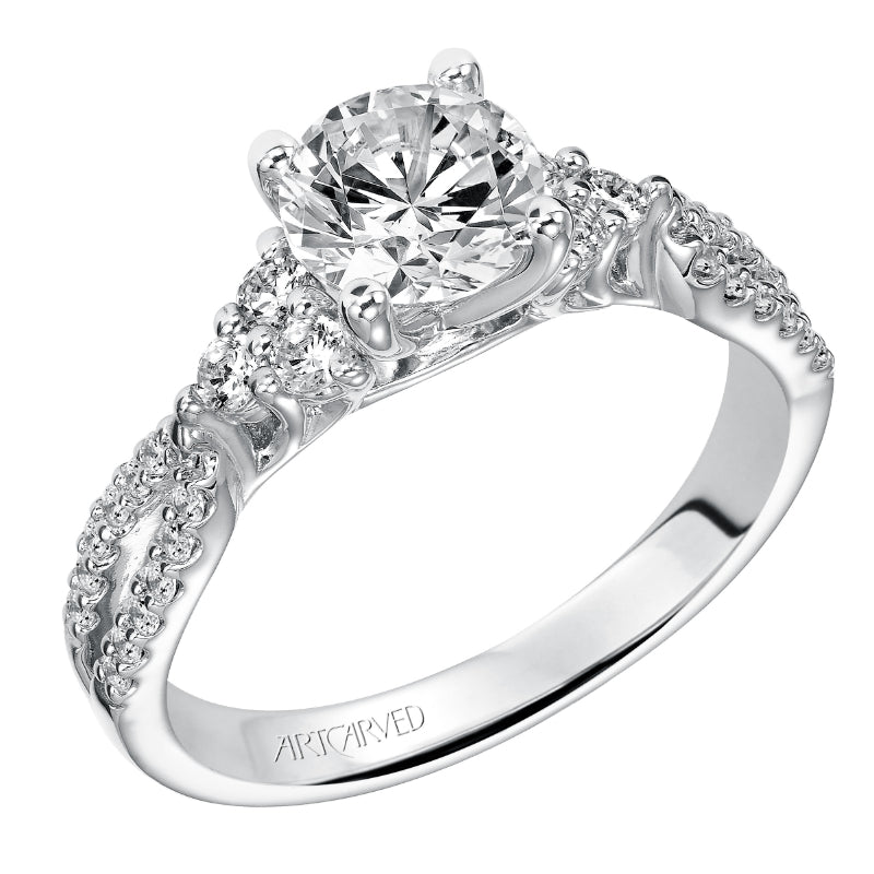 Artcarved Bridal Mounted with CZ Center Classic 7-Stone Engagement Ring Iris 14K White Gold