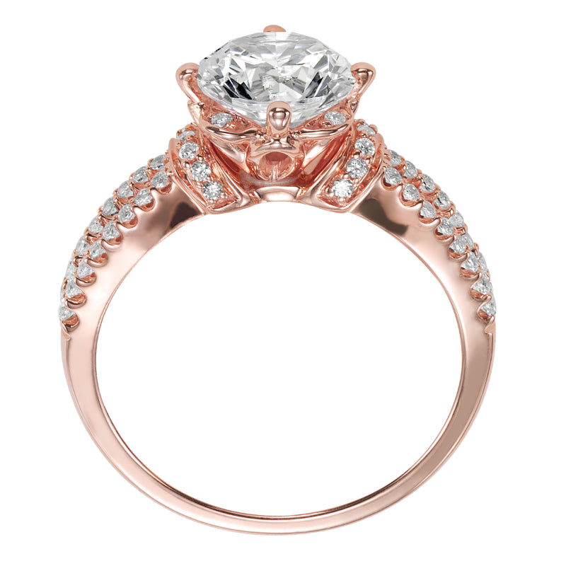 Artcarved Bridal Semi-Mounted with Side Stones Contemporary Floral Diamond Engagement Ring Phoebe 14K Rose Gold