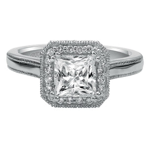 Artcarved Bridal Mounted with CZ Center Vintage Halo Engagement Ring Gracyn 14K White Gold
