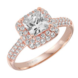 Artcarved Bridal Mounted with CZ Center Classic Pave Halo Engagement Ring Betsy 14K Rose Gold