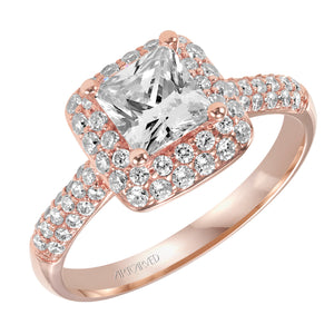 Artcarved Bridal Mounted with CZ Center Classic Pave Halo Engagement Ring Betsy 14K Rose Gold