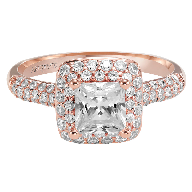 Artcarved Bridal Mounted with CZ Center Classic Pave Halo Engagement Ring Betsy 14K Rose Gold