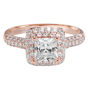 Artcarved Bridal Mounted with CZ Center Classic Pave Halo Engagement Ring Betsy 14K Rose Gold