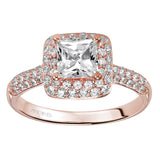 Artcarved Bridal Mounted with CZ Center Classic Pave Halo Engagement Ring Betsy 14K Rose Gold