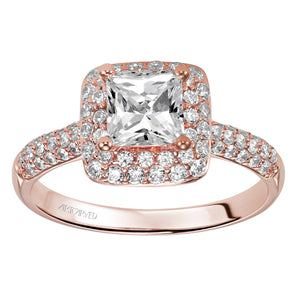 Artcarved Bridal Mounted with CZ Center Classic Pave Halo Engagement Ring Betsy 14K Rose Gold