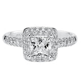 Artcarved Bridal Mounted with CZ Center Classic Pave Halo Engagement Ring Betsy 14K White Gold