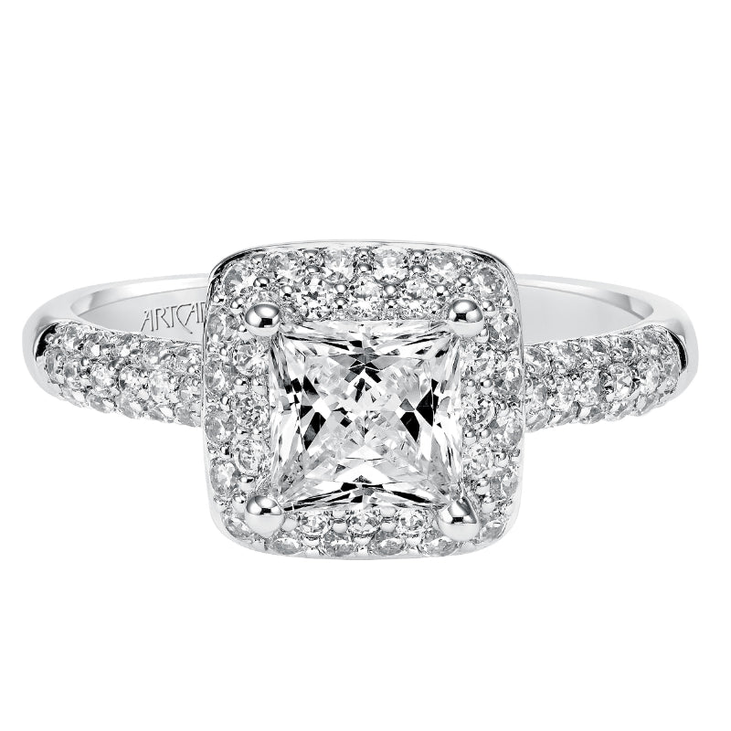 Artcarved Bridal Mounted with CZ Center Classic Pave Halo Engagement Ring Betsy 14K White Gold