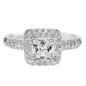 Artcarved Bridal Mounted with CZ Center Classic Pave Halo Engagement Ring Betsy 14K White Gold