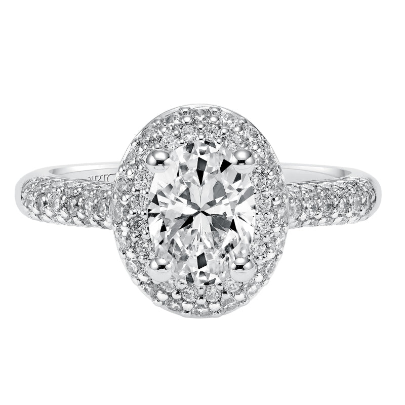 Artcarved Bridal Mounted with CZ Center Classic Pave Halo Engagement Ring Betsy 14K White Gold