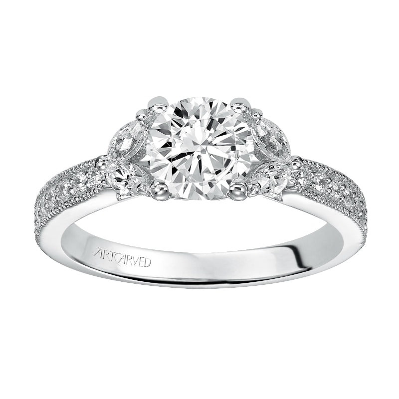 Artcarved Bridal Mounted with CZ Center Vintage Engagement Ring Florence 14K White Gold