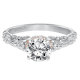 Artcarved Bridal Mounted with CZ Center Vintage Engagement Ring 14K White Gold Primary & 14K Rose Gold