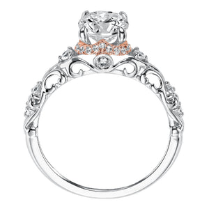 Artcarved Bridal Mounted with CZ Center Vintage Engagement Ring 14K White Gold Primary & 14K Rose Gold