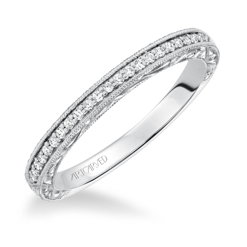 Artcarved Bridal Mounted with Side Stones Vintage Vintage Diamond Wedding Band Althea 14K White Gold