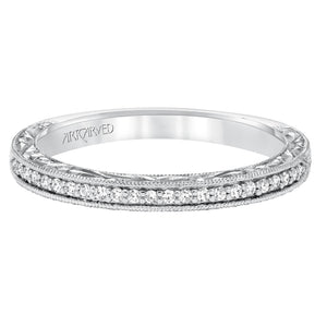 Artcarved Bridal Mounted with Side Stones Vintage Vintage Diamond Wedding Band Althea 14K White Gold