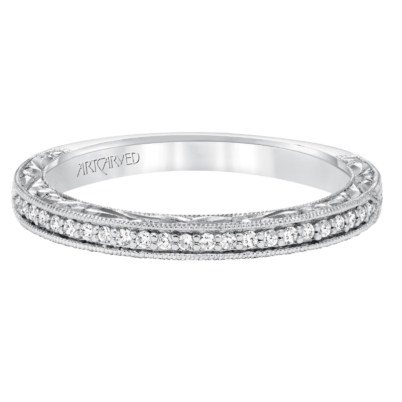 Artcarved Bridal Mounted with Side Stones Vintage Vintage Diamond Wedding Band Althea 14K White Gold