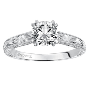 Artcarved Bridal Mounted with CZ Center Vintage Engraved Solitaire Engagement Ring Philomena 14K White Gold