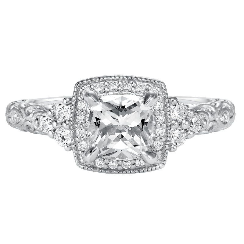 Artcarved Bridal Mounted with CZ Center Vintage Signature Halo Engagement Ring Alexandra 14K White Gold