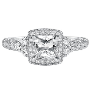 Artcarved Bridal Mounted with CZ Center Vintage Signature Halo Engagement Ring Alexandra 14K White Gold