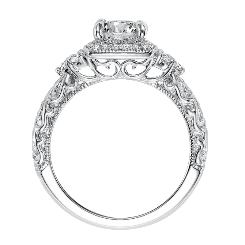 Artcarved Bridal Mounted with CZ Center Vintage Signature Halo Engagement Ring Alexandra 14K White Gold