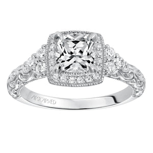Artcarved Bridal Mounted with CZ Center Vintage Signature Halo Engagement Ring Alexandra 14K White Gold