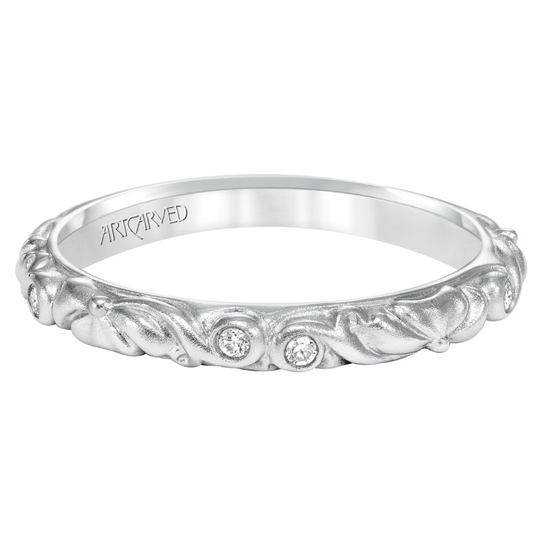 Artcarved Bridal Mounted with Side Stones Vintage Diamond Wedding Band Aurelie 14K White Gold