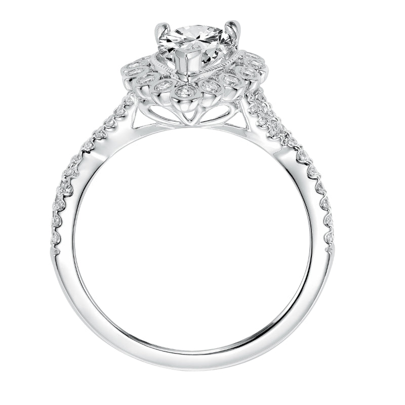 Artcarved Bridal Mounted with CZ Center Contemporary Bezel Halo Engagement Ring Genevieve 14K White Gold