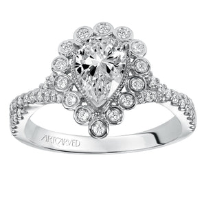 Artcarved Bridal Mounted with CZ Center Contemporary Bezel Halo Engagement Ring Genevieve 14K White Gold