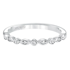 Artcarved Bridal Mounted with Side Stones Contemporary Bezel Halo Diamond Wedding Band Pia 14K White Gold
