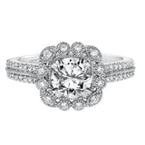Artcarved Bridal Mounted with CZ Center Vintage Floral Halo Engagement Ring Jasmine 14K White Gold
