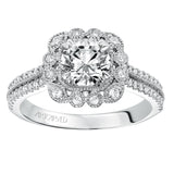 Artcarved Bridal Semi-Mounted with Side Stones Vintage Floral Halo Engagement Ring Jasmine 14K White Gold