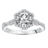 Artcarved Bridal Mounted with CZ Center Contemporary Floral Halo Engagement Ring Monique 14K White Gold
