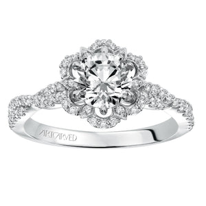 Artcarved Bridal Mounted with CZ Center Contemporary Floral Halo Engagement Ring Monique 14K White Gold