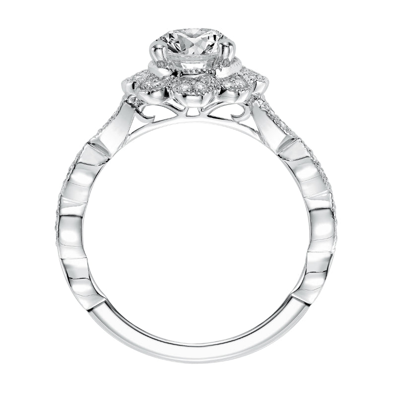 Artcarved Bridal Mounted with CZ Center Vintage Floral Halo Engagement Ring Sabina 14K White Gold
