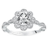 Artcarved Bridal Mounted with CZ Center Vintage Floral Halo Engagement Ring Sabina 14K White Gold