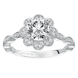 Artcarved Bridal Mounted with CZ Center Vintage Floral Halo Engagement Ring Sabina 14K White Gold
