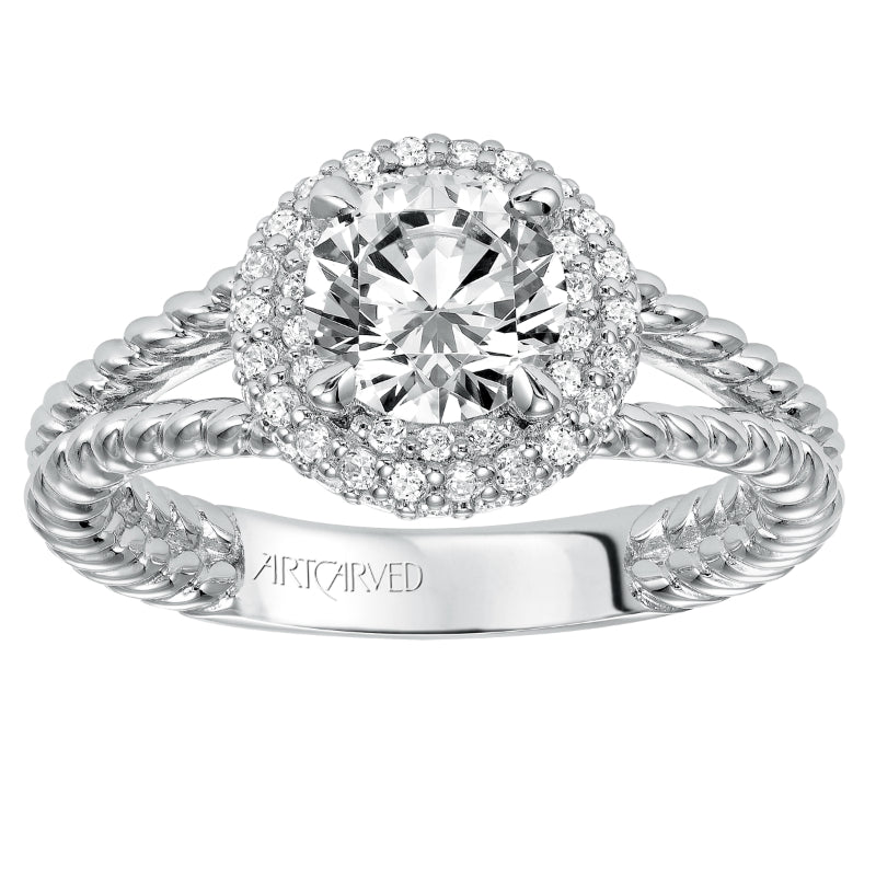 Artcarved Bridal Mounted with CZ Center Contemporary Americana Halo Engagement Ring Margo 14K White Gold
