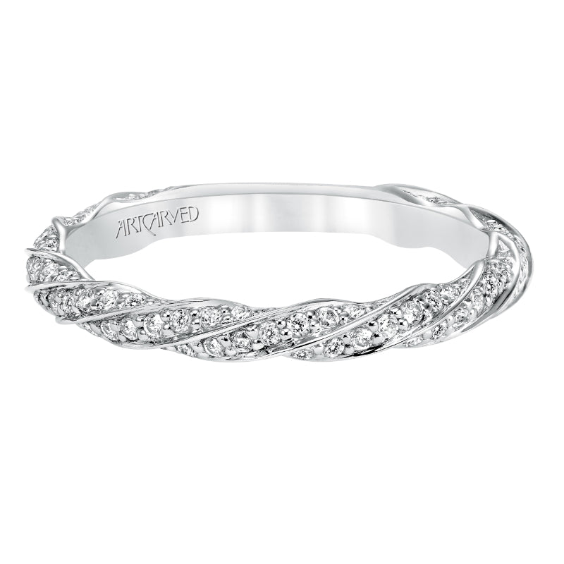 Artcarved Bridal Mounted with Side Stones Contemporary Twist Diamond Wedding Band Evie 14K White Gold