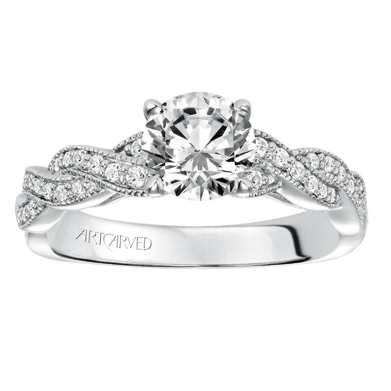 Artcarved Bridal Mounted with CZ Center Contemporary Twist Diamond Engagement Ring Cintra 14K White Gold