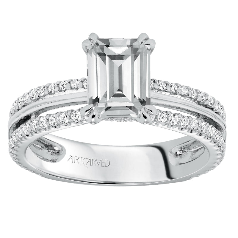 Artcarved Bridal Semi-Mounted with Side Stones Classic Americana Engagement Ring Gwendolyn 14K White Gold