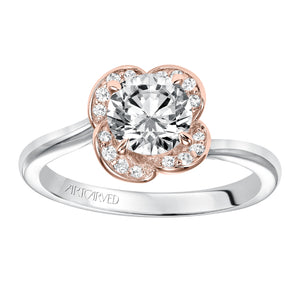 Artcarved Bridal Mounted with CZ Center Contemporary Floral Halo Engagement Ring Josephina 14K White Gold Primary & 14K Rose Gold