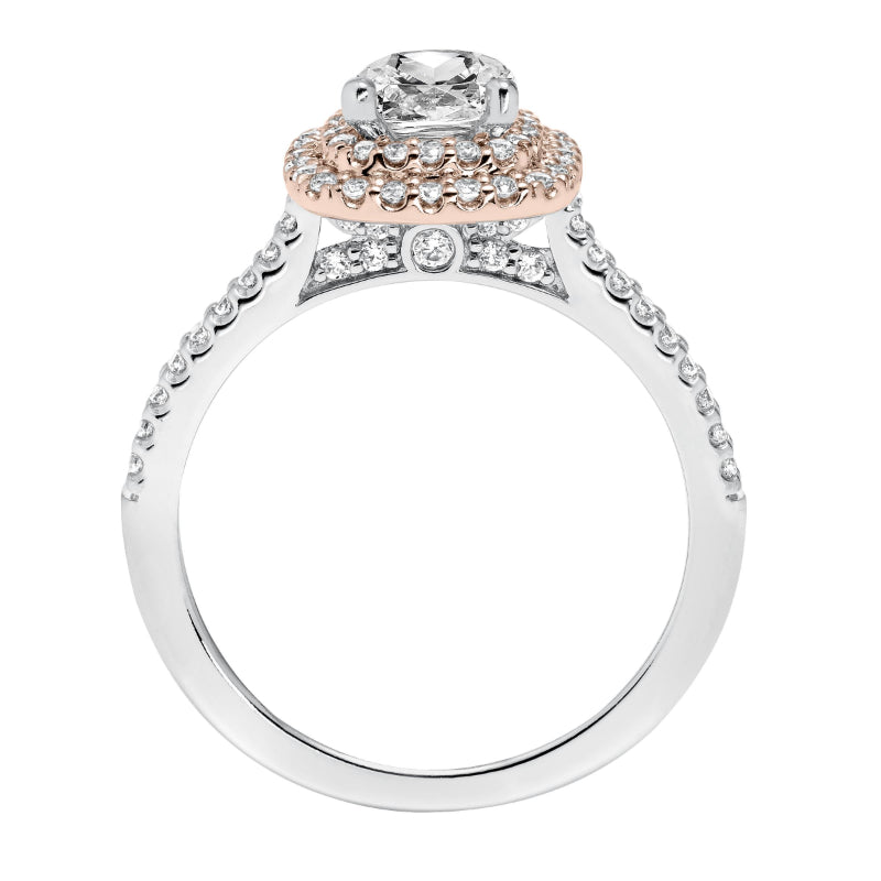 Artcarved Bridal Mounted with CZ Center Classic Halo Engagement Ring Avril 14K White Gold Primary & 14K Rose Gold