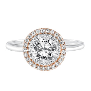 Artcarved Bridal Mounted with CZ Center Classic Halo Engagement Ring Morgan 14K White Gold Primary & 14K Rose Gold