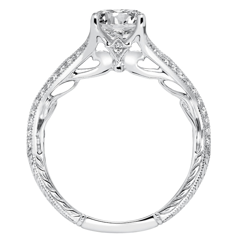 Artcarved Bridal Semi-Mounted with Side Stones Vintage Filigree Diamond Engagement Ring Zelma 14K White Gold
