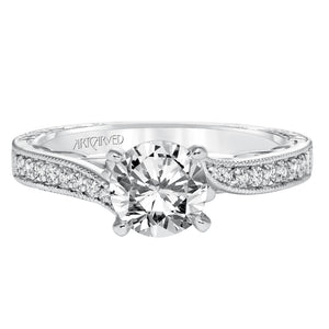 Artcarved Bridal Semi-Mounted with Side Stones Vintage Filigree Diamond Engagement Ring Lavinia 14K White Gold