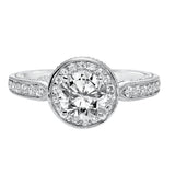 Artcarved Bridal Mounted with CZ Center Vintage Filigree Halo Engagement Ring Jemima 14K White Gold