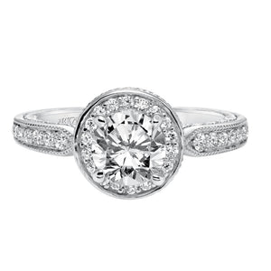 Artcarved Bridal Mounted with CZ Center Vintage Filigree Halo Engagement Ring Jemima 14K White Gold